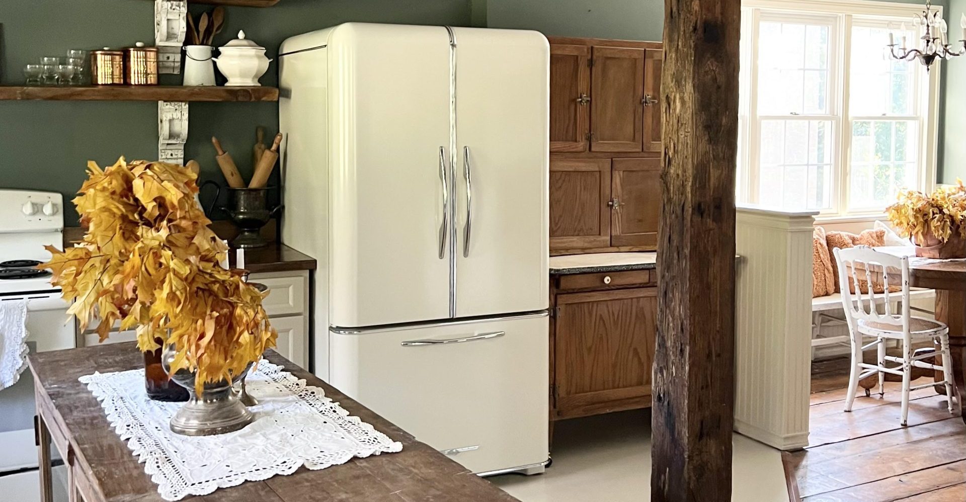 Bisque northstar fridge from Elmria Stove Works in designer Kaley Cutting's kitchen
