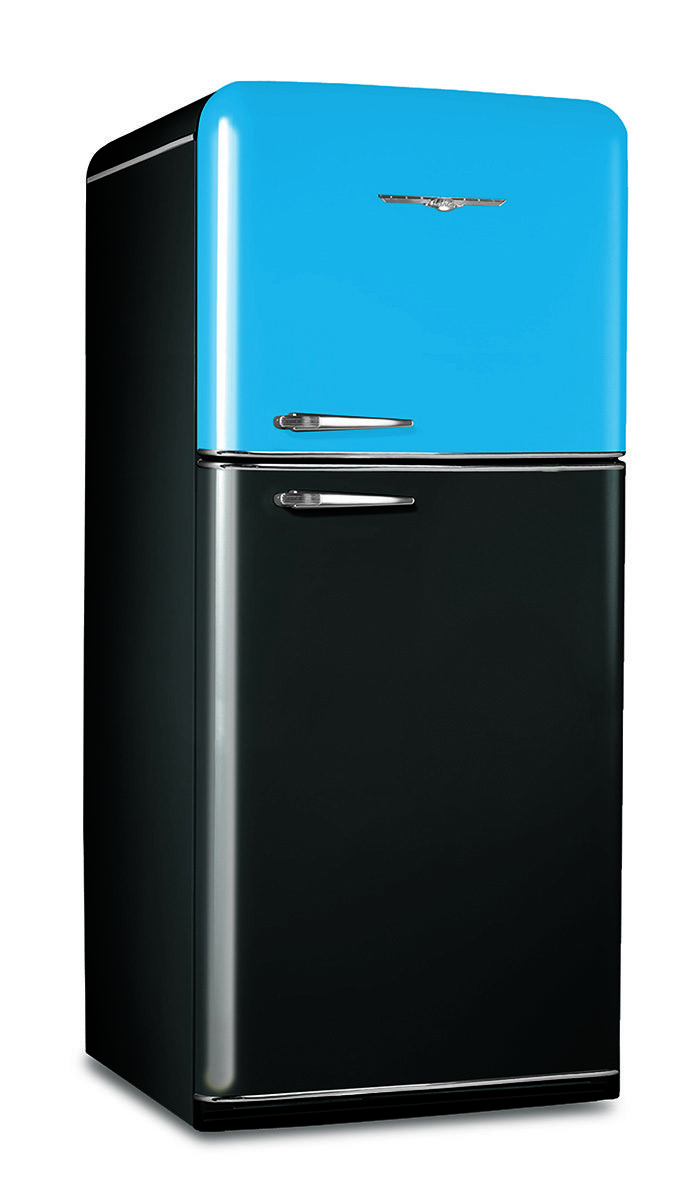 Blue and Black refrigerator
